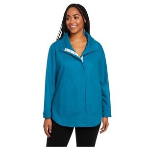 Vitamin Teal Blue Twill Snap Front Jacket Lightweight Pockets Medium